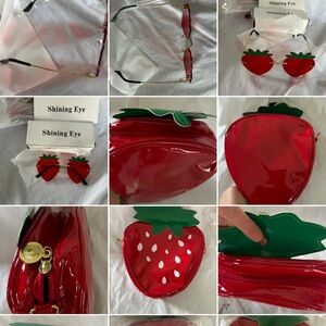 Strawberry Shaped Red & Green Bag plus 1 pair Strawberry sunglasses-Red